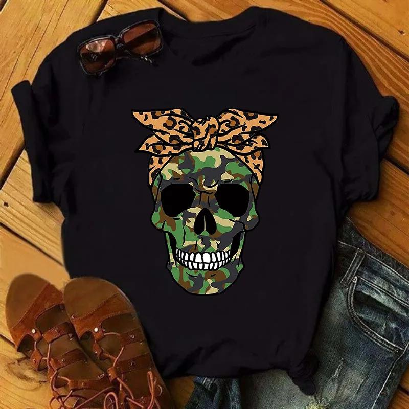 Skull Head Momlife Print Women T Shirt Short Sleeve O Neck Loose Women Tshirt Ladies Tee Shirt Tops Camisetas Mujer