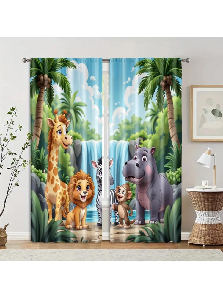 

2Pcs, Contemporary Curtains Jungle Safari Polyester Woven (Without Rod) Festive For Living Room, Bedroom, Kitchen, Dining 53x116CM-2PC