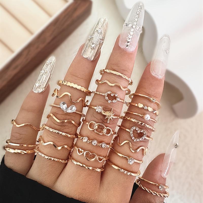 28Pcs Stacking Ring Set - Elegant Zinc With Cubic Zirconia For Women, Perfect For Daily Wear & Parties