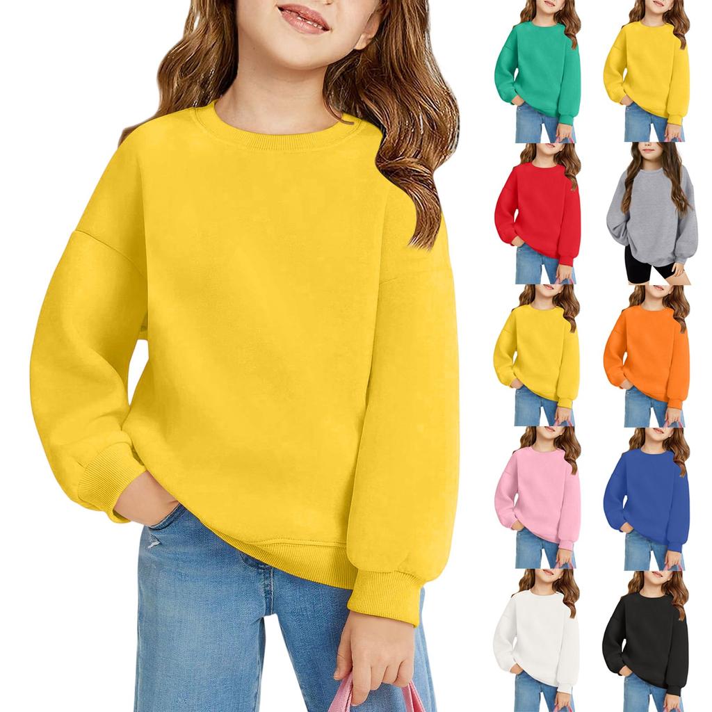 Winter Boy And Girls Round Neck Pullovers For Kids Long Sleeved T-shirt Solid Color Baby Tops