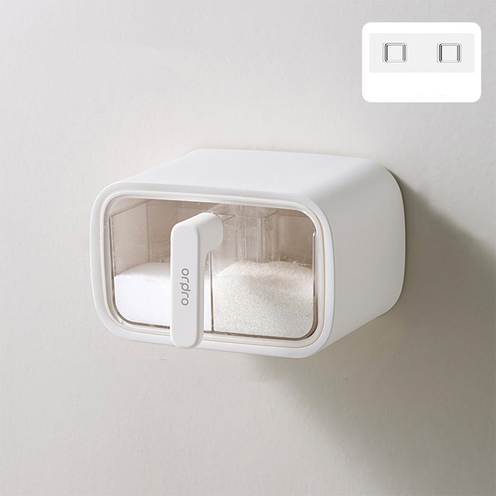 Wall Mount Seasoning Storage Box with Spoon Seasoning Container Spice Rack Kitchen Supplies