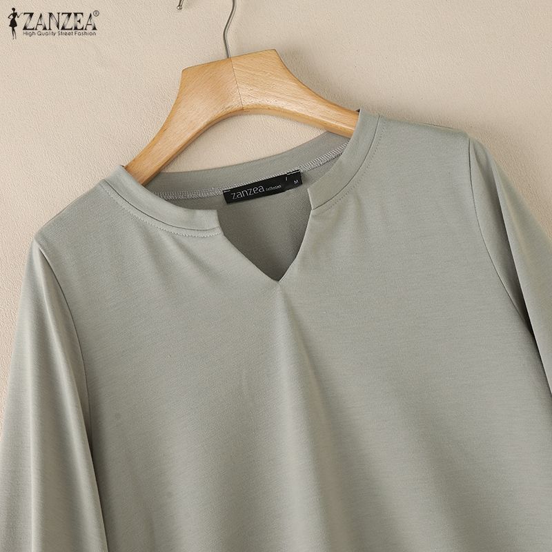 ZANZEA Women Casual V-Neck Splice Long Sleeve Blouse