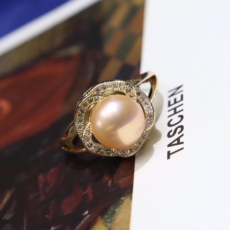 18K Goldplattierter Koreanischer Süßwasserperlenring, 8-9mm, Eleganter & Vielseitiger Damenschmuck Trend Adjustable Opening beige