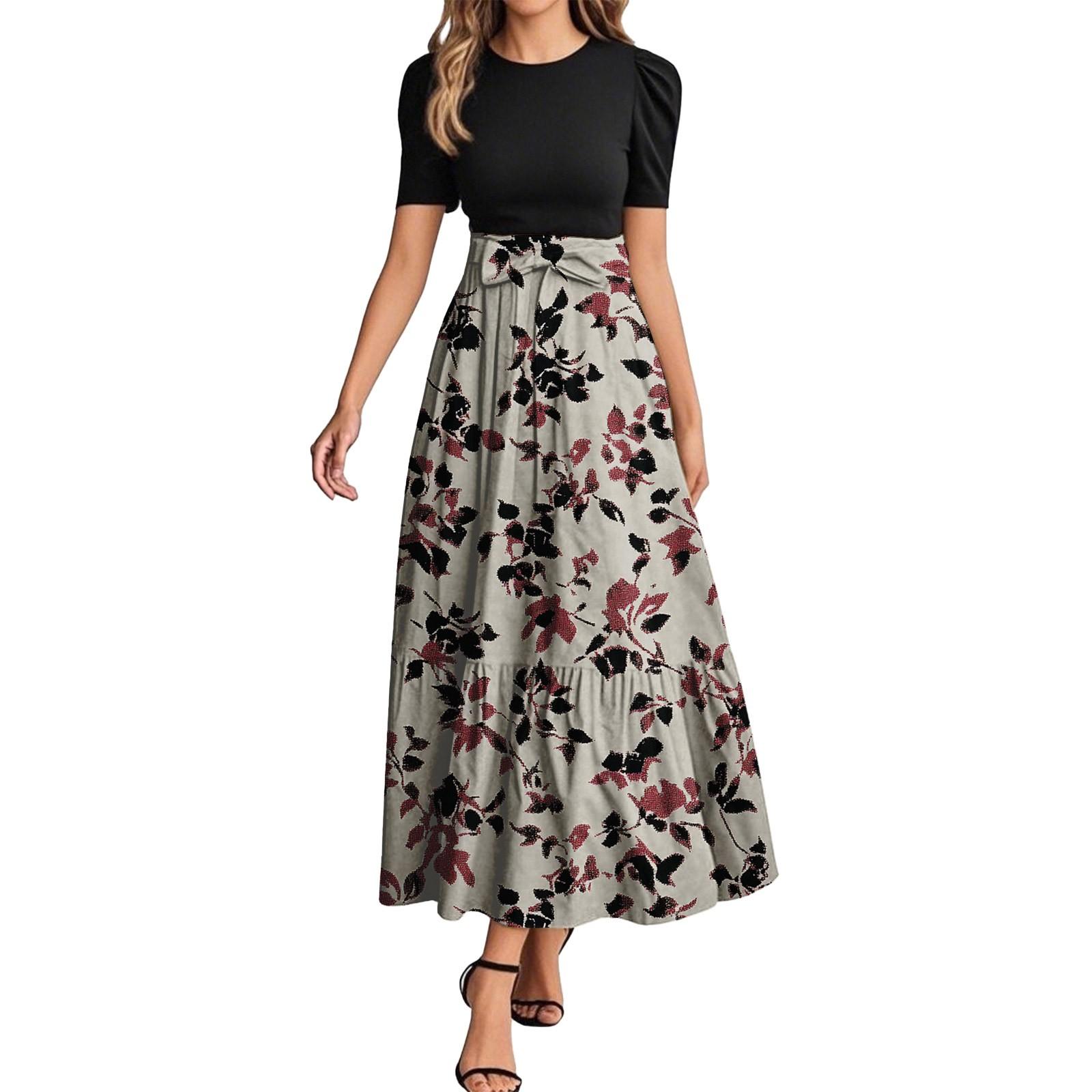 

Женское модное повседневное платье с коротким рукавом и круглым вырезом с цветочной вышивкой, элегантное, темпераментное XL хаки