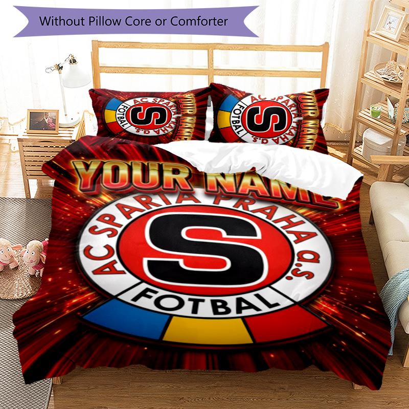 3pcs AC Sparta Praha Cover Set - Personalized Name, HD Printed Bedding with 1 Cover and 2 Pillowcases - Perfect for Home Decor, Easy Care