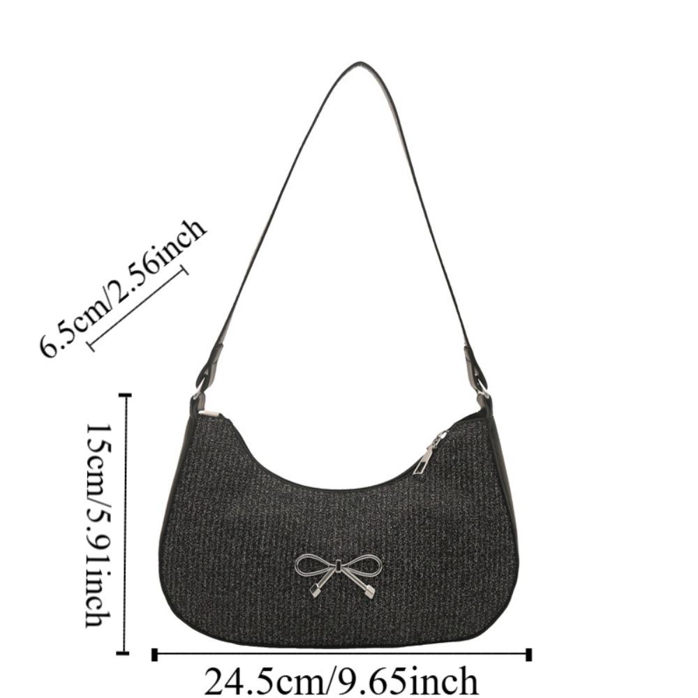 Shiny Underarm Tote Bag Solid Color Women Handbag Fashion Bowknot Shoulder Bag  Girls