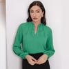 2024 Autumn European & American Solid Color Pleated Round Neck Slim Fit Long Sleeve Women's Shirt