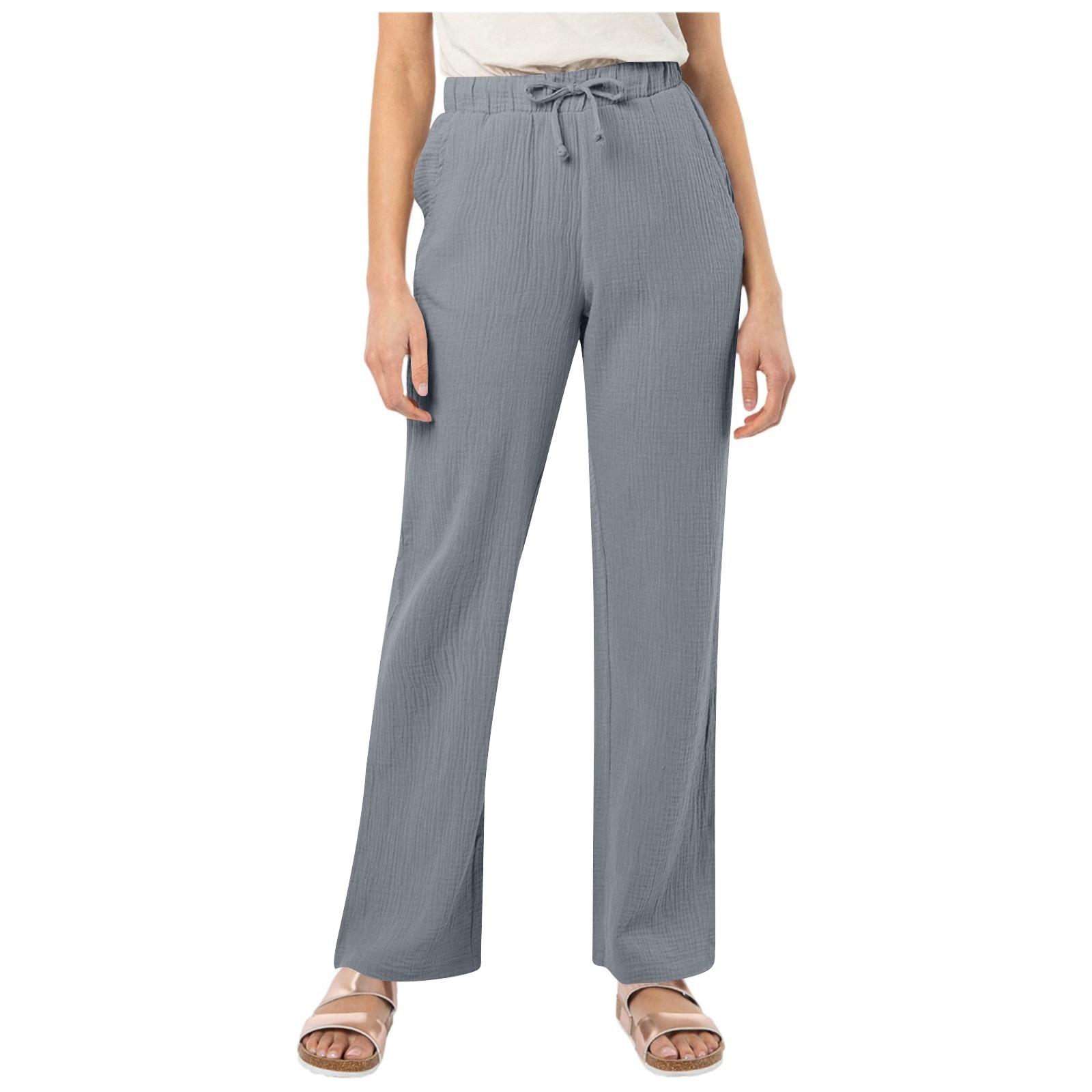 

Брюки для женщин с высокой талией, повседневные завязки и карманы XL