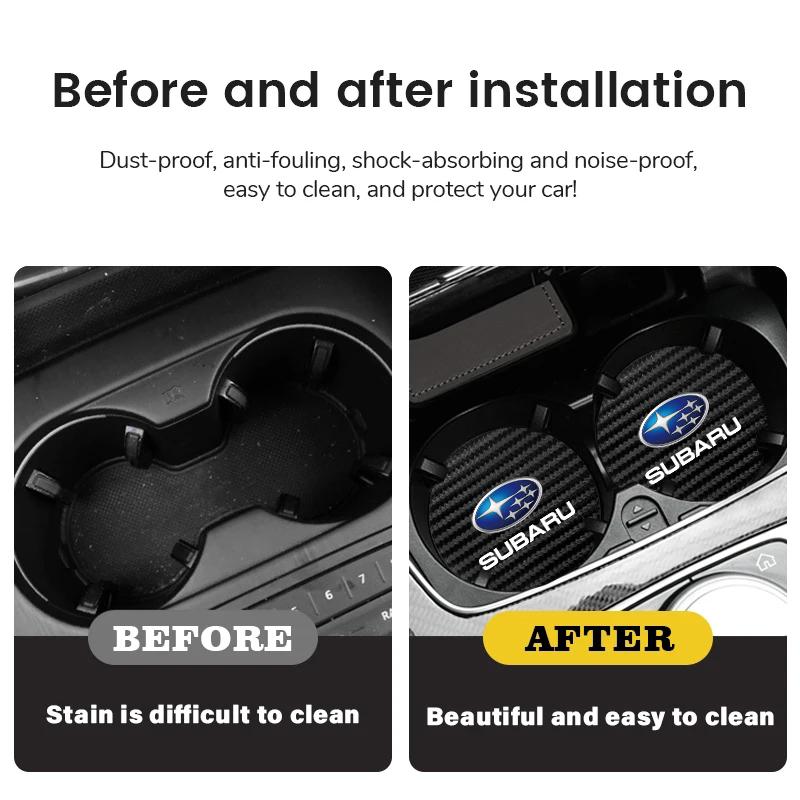 2Pcs Carbon Fiber Car Water Cup Mat Bottle Pad Coaster For Subaru WRX 2006 Legacy STI BRZ Impreza XV Forester Ascent Crosstrek