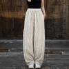 Women's Spring & Summer Ramie Flannel Pants - National Style, Improved Chinese Straight Cut with Drawstring.