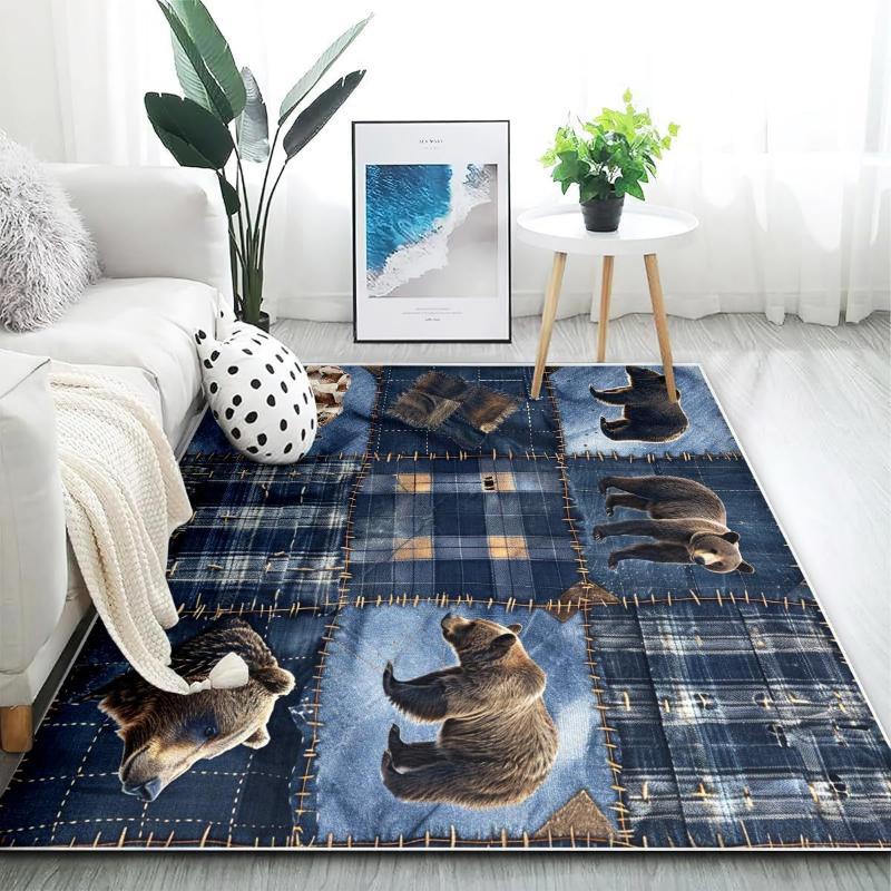 

Retro Blue Brown Bear Carpet Living Room Decor Sofa Rug Bedroom Bedside Rug Kitchen Lounge Room Coffee Table Floor Mat Doormat 40X60cm