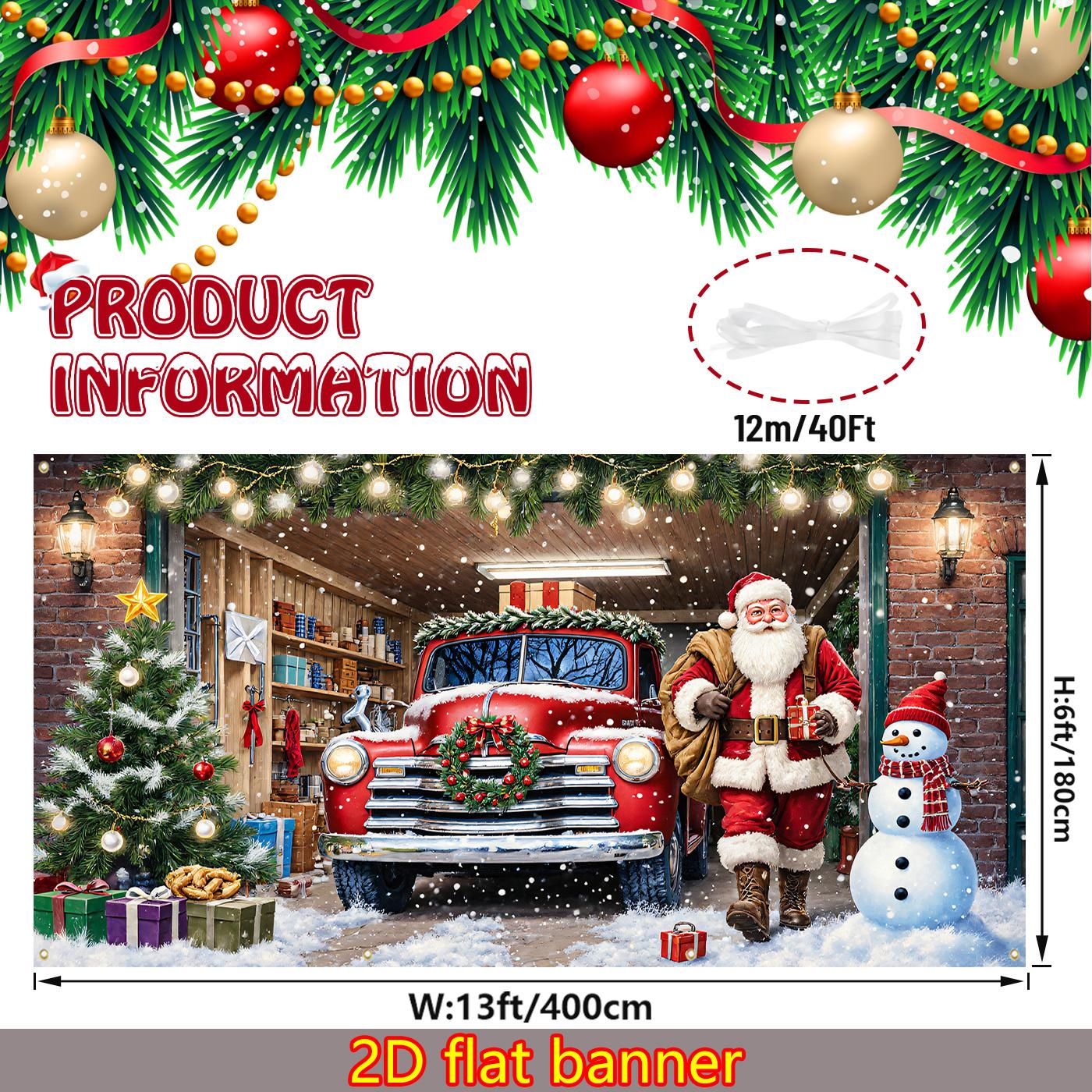 giant red vintage truck Christmas banner Santa Claus and Snowman - Heavy outdoor/garage door decoration Christmas party 100x150cm