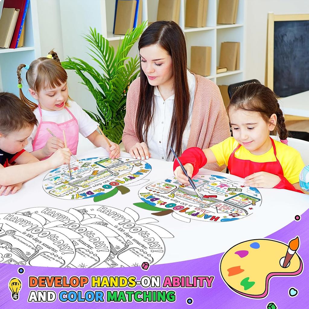 Hedeey Happy 100th Day of School Coloring Posters 100 Days of School Activities Poster for Kids Student Classroom Supplies (40Pcs 11 X 11Inch)
