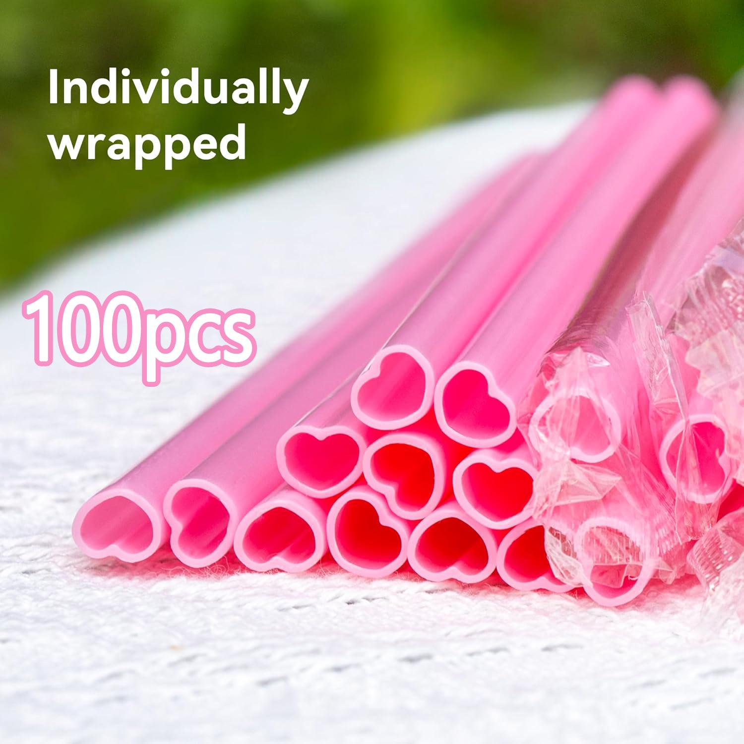 

100-400 Heart Shaped Pink Straw Disposable Drinking Cute Straw To Bachelor Party Bride Wedding Galentines Day Cocktail Supplies (As shown-24041)-