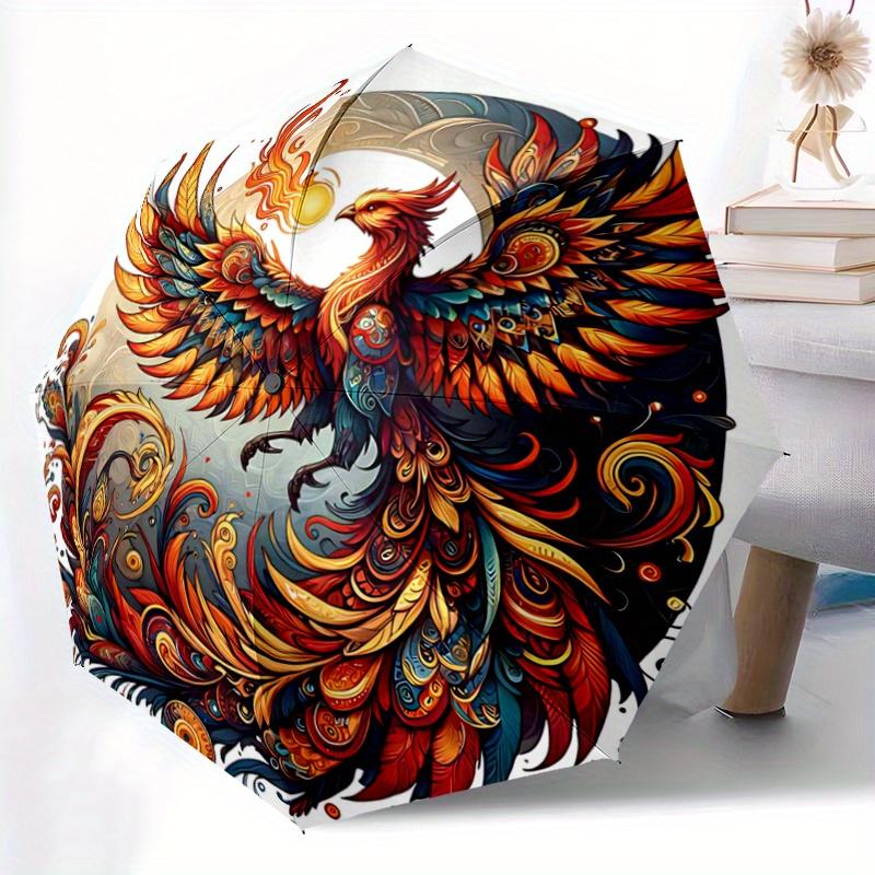 1pc Flaming Phoenix Pattern Automatic Opening and Closing Umbrella - Small Umbrella Suitable for Various Occasions A064