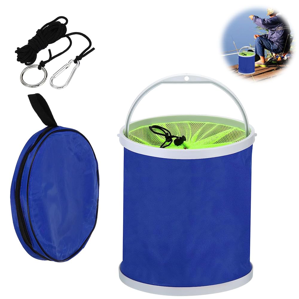 

Foldable Fishing Bucket, Freestanding, Car Wash Bucket, Large Capacity, Portable, for Outdoor Fishing, and Easy Carrying (Blue, 11L), Lightweight,