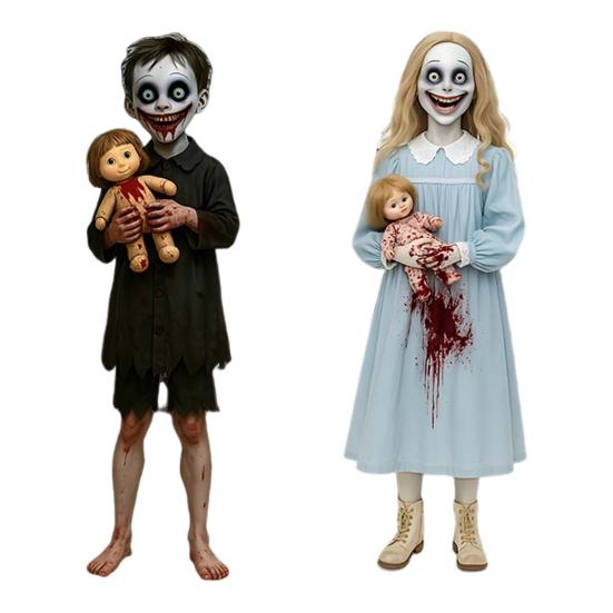 2Pcs Halloween Horror Dolls Yard Signs Realistic Gothic Garden Stakes Festivals Spooky Dolls Creepy Party Decoration