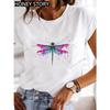 Dragonfly butterfly print blouse loose women's short-sleeved T-shirt round neck casual fashion daily