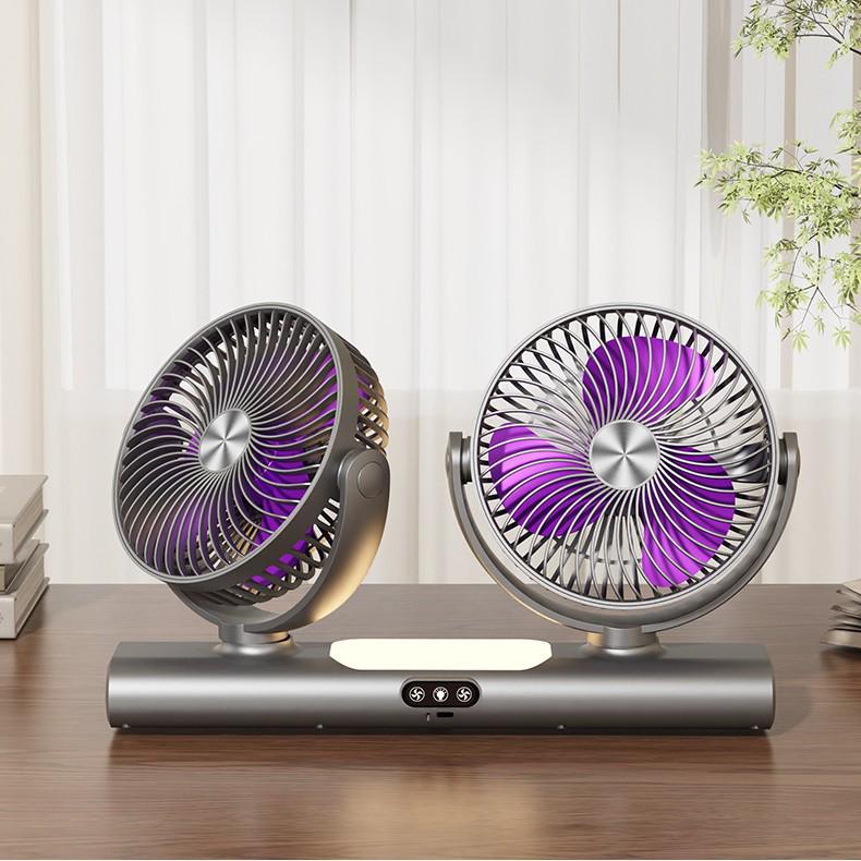 Tragbarer Doppelkopf-Ventilator: Multifunktionaler Wand- und Deckenventilator für starken Wind drinnen und draußen