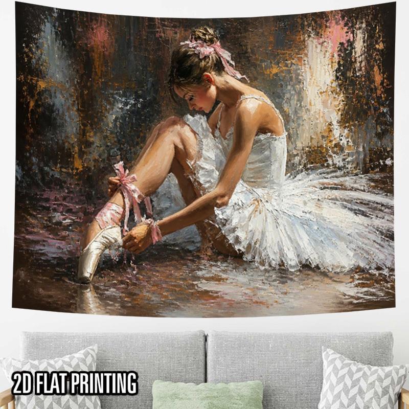 2D Flat, 2D Flat Print 1pc Tapestry Ballet Dancer Tying Shoes Art Tapestry, Home Wall Decor Suitable for Vintage Themed Durable Suitable for Bars, Dan