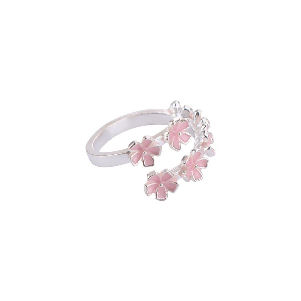 Drop Oil Design Cherry Blossom Ring Dainty Flower Bracelet Unique Open Adjustable Ring  Gift