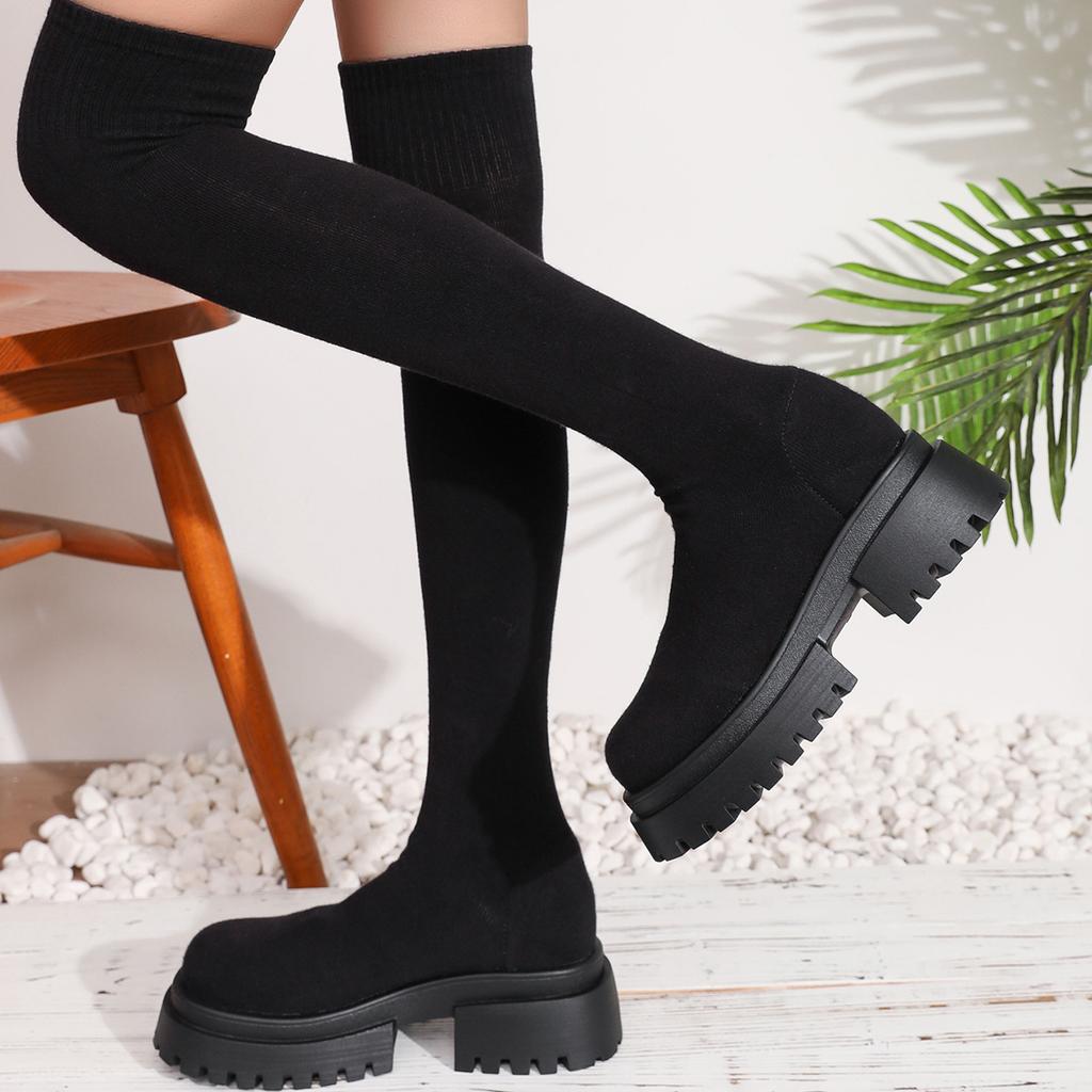 Women Knee-High Boots Comfortable Elastic Socks Boots Outdoor Thick Sole Shoes For Women Autumn/Winter Brand Fashion Boots Women