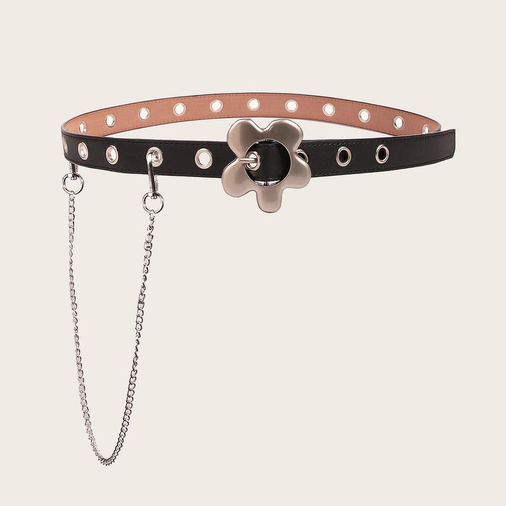Punk Inspired Leather Belt For Women With Alloy Pin Buckle And Geometric Detailing For Daily Use