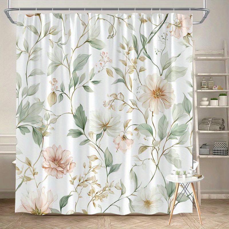 

1Pc Pink White Floral Shower Curtain - Polyester Fabric, Machine Washable, With Hook, Suitable For Bathroom Decoration W60H190(CM)-1 Pcs