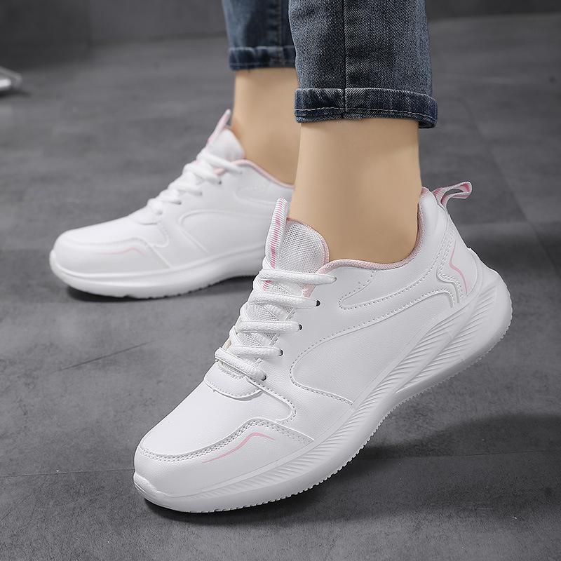 Fashion Autumn Winter Sports Shoes for Women Leather Running Shoes Woman Slip On Lightweight Walking Shoes Black Casual Tennis Shoes