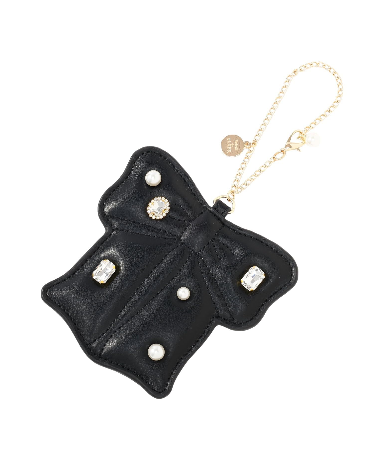 Maison de FLEUR Ribbon Jewel Pass Case, Black, F, 08001166200