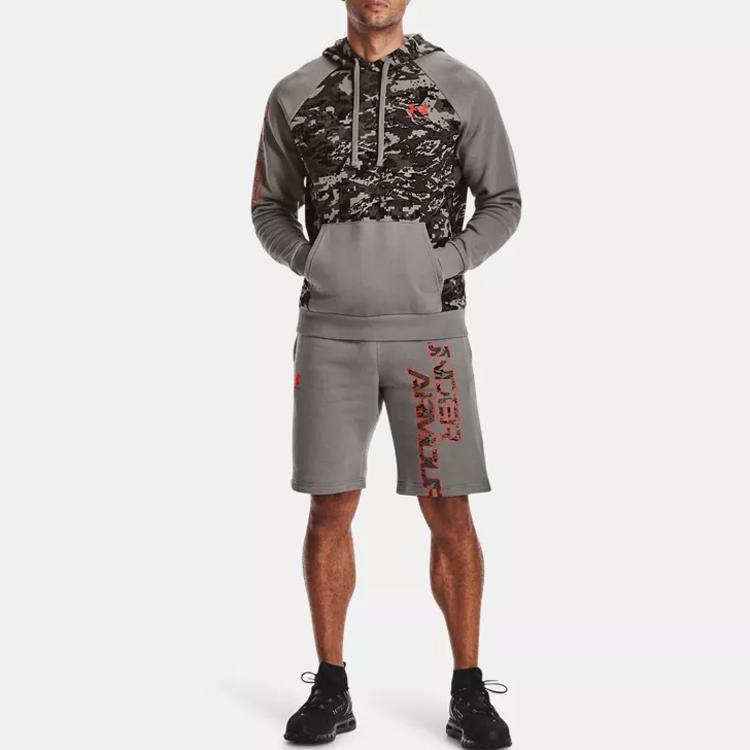 Under Armour Rival Camo Script Fleece Hoodie Men Tops Gray 1366308-066