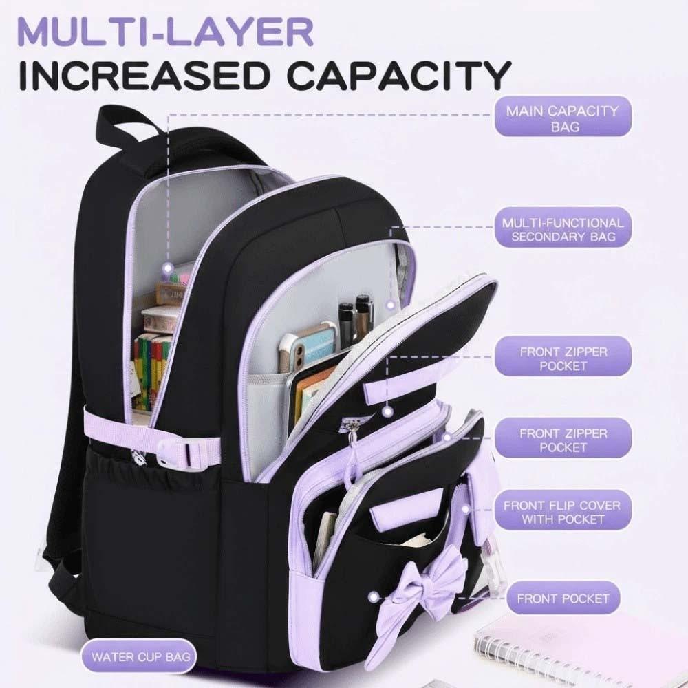 Zaino a tre pezzi per la scuola Zaino casual per studenti Zaino in nylon leggero con fiocco Quotidiano