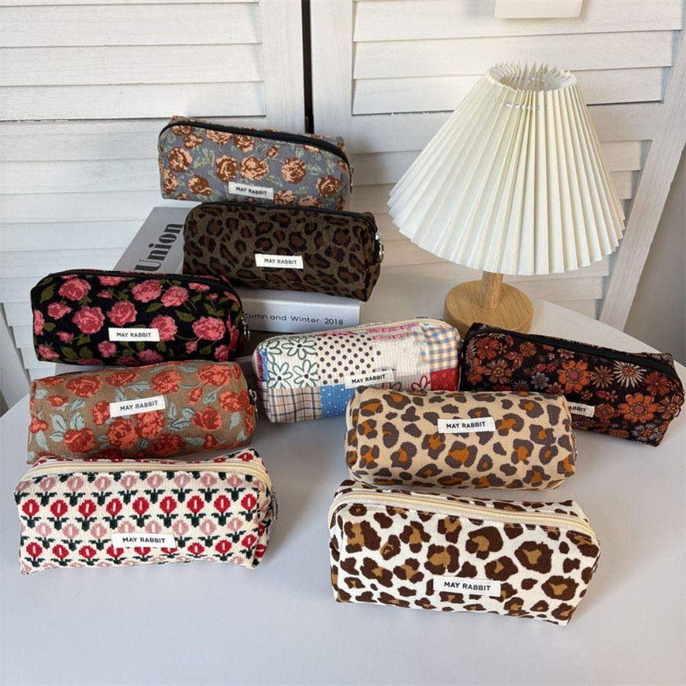 Floral Print Stationery Bag Corduroy Pencil Case Gifts Cosmetics Storage Bags  Student