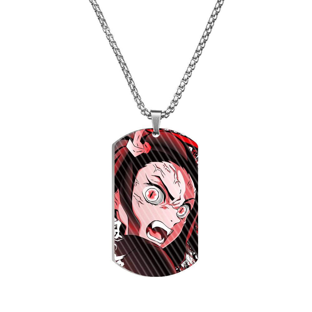Demon Slayer Kimetsu No Yaiba Tanjiro Nezuko Stainless Steel Color Printed Dog Tag Necklace Anime Cosplay Accessory Gift For