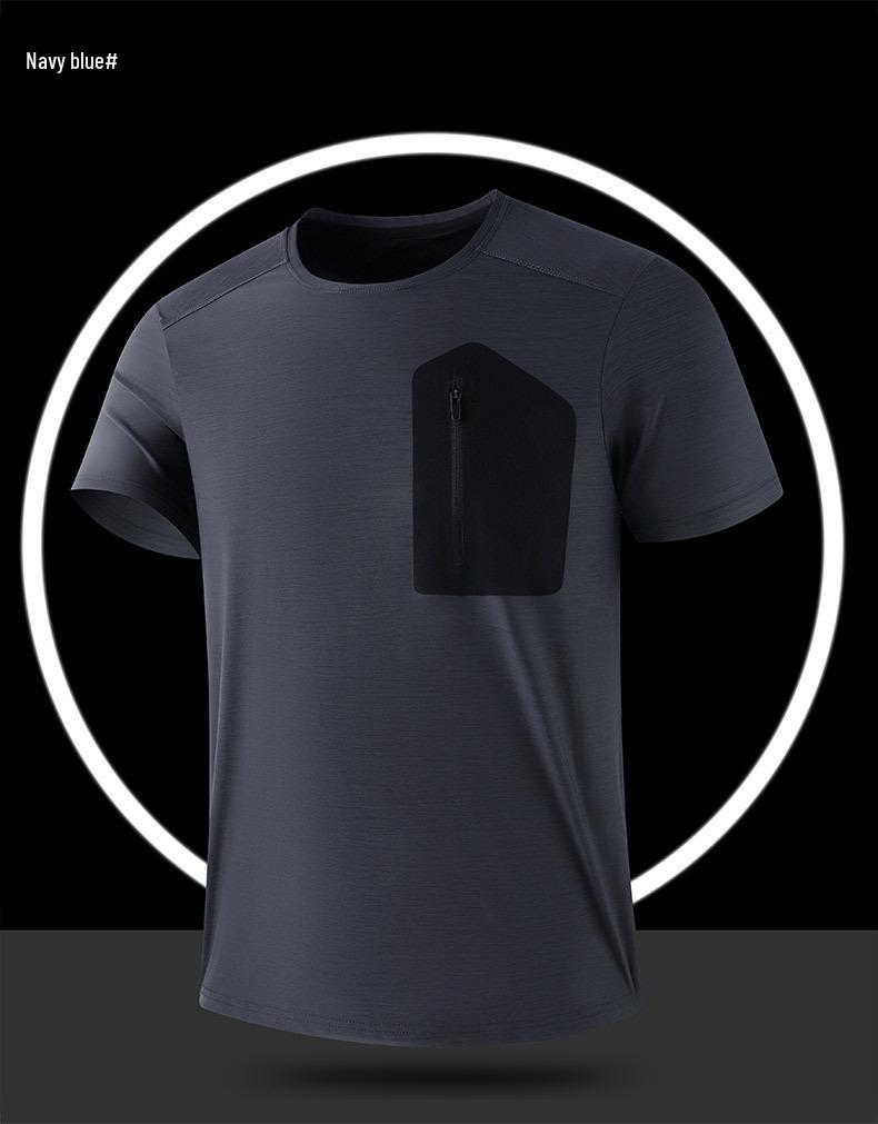 

Men s 2026 Spring/Summer Quick-Dry Ice Silk Short Sleeve T-Shirt with Heat-Sealed Pocket L темно-синього кольору