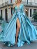 2024 European-American Deep V-Neck Lace Evening Gown with Sequined Train