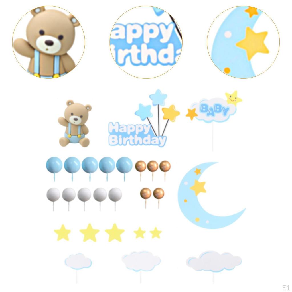 Bear Birthday Cake Toppers Cute Cupcake for Anniversary Celebrations