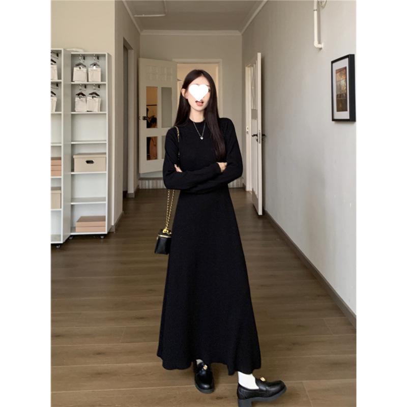 Women s Long-Sleeve Knit Dress with Coat - Autumn/Winter 2025, French Niche Style 2XL чёрный