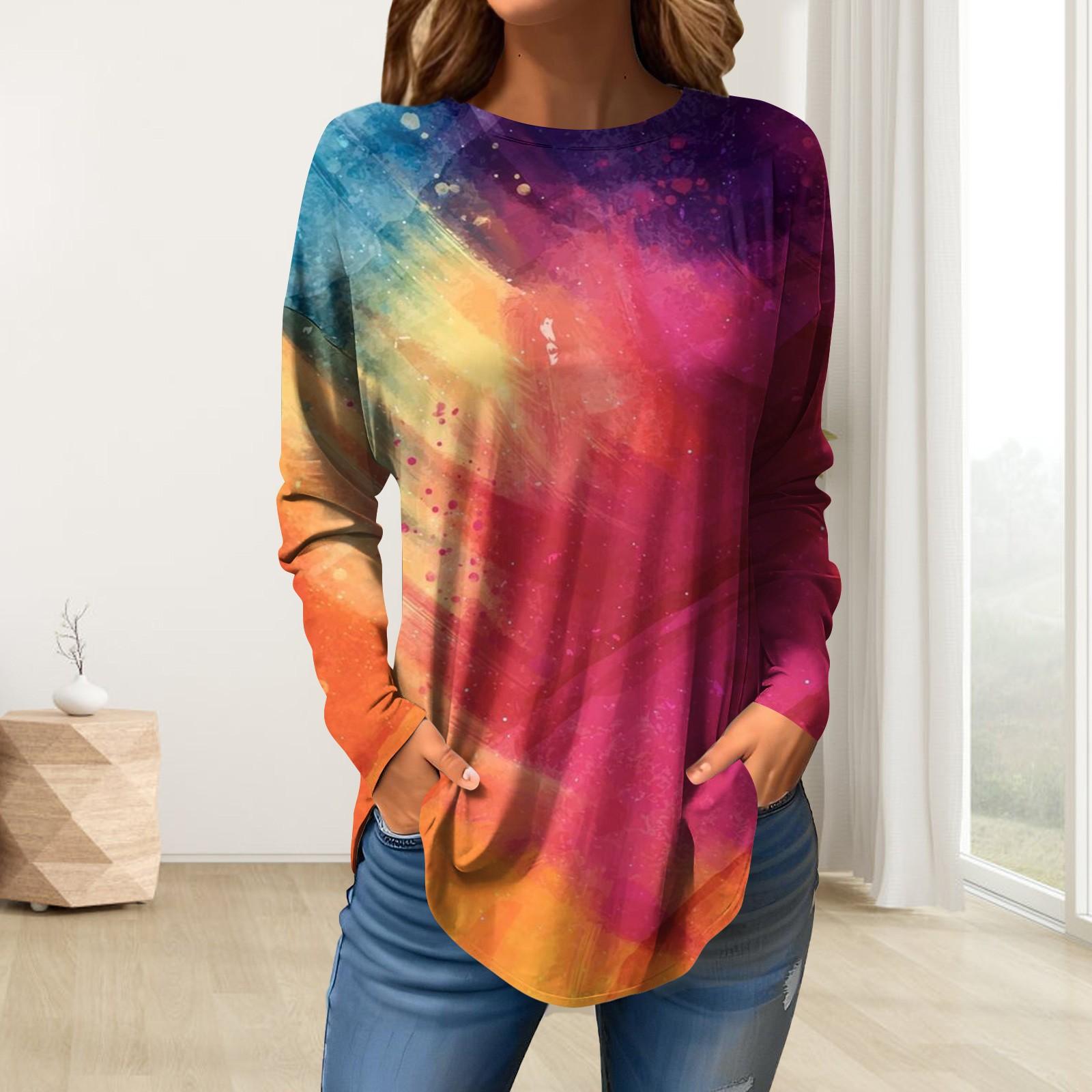 

Футболки для женщин, осенний повседневный модный топ с длинным рукавом, пуловер с принтом, топ S