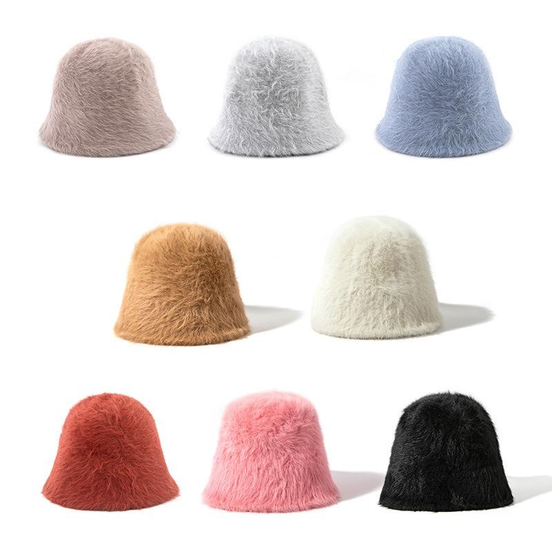 Rabbit Fur Plush Basin Hat Enlarged Hat Women's Winter Versatile Face Covering Warm Bucket Bucket Hat
