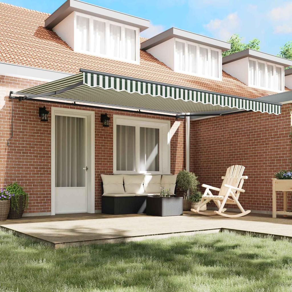 Retractable Awning Green and White 450 X 350 Cm