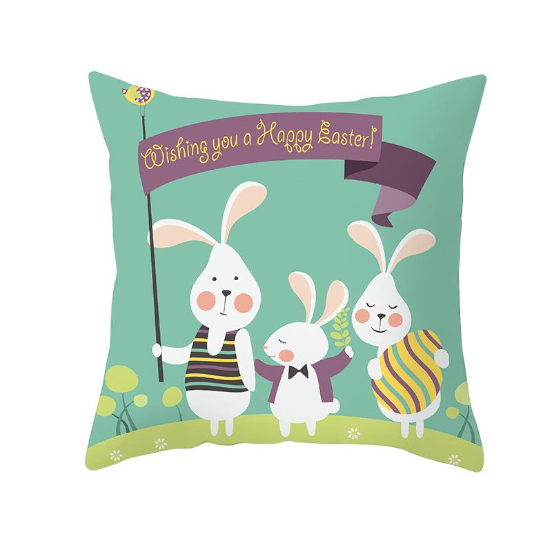 Easter Cartoon Cute Rabbit Digital Printing Short Plush Pillow Covers Decorative for Car Sofa Office Cushion Cover Home Goods