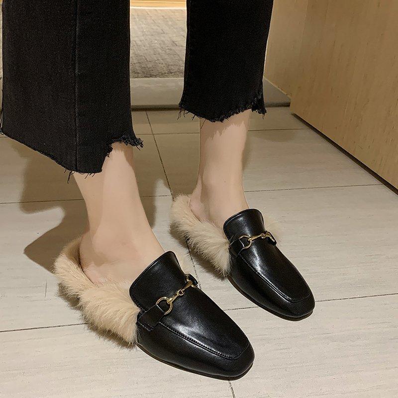 

Мода 2024 Весна и Осень Женская Новая Мода Мягкая Толстая Подошва Украшенная Плюшевой Металлической Цепью Удобная Обувь 39 чёрный