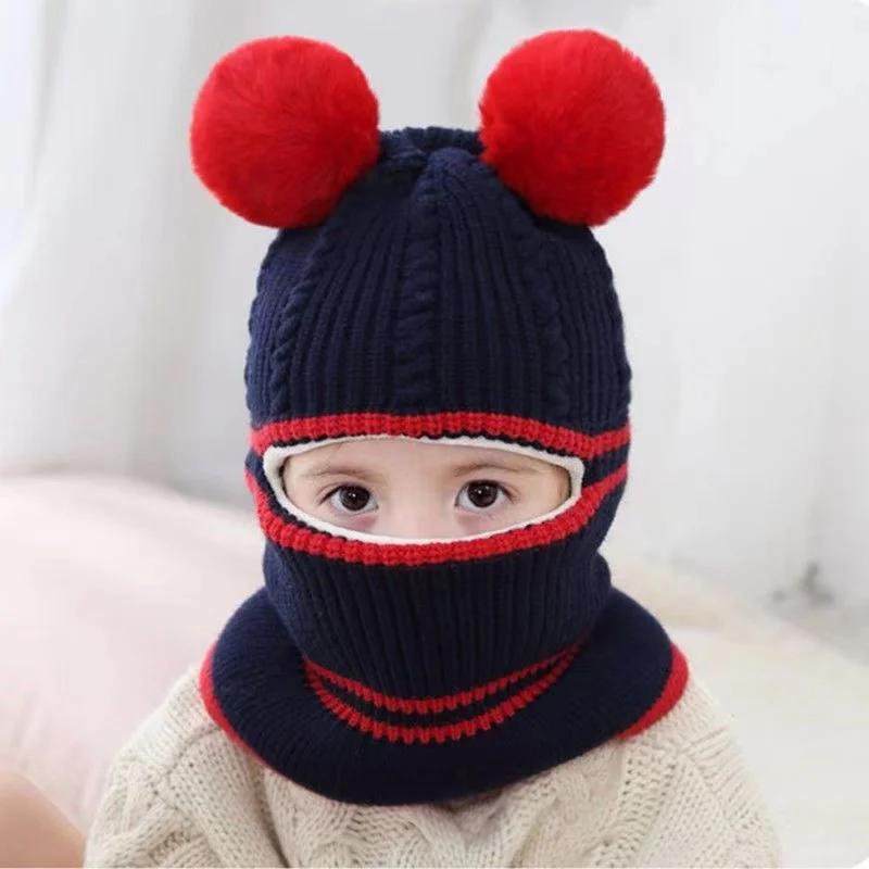 

Children Hat Kids Masked Hat Winter Cartoon Little Coral Velvet Cap Plush Kids Caps Fleece Scarf BabyHat Newborn Accessories One Size