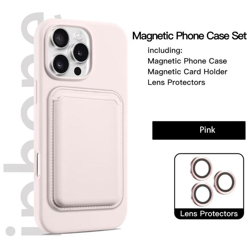 For Magsafe Magnetic Wallet Card Slot Luxury Solid Color Soft Silicone Phone Case For iPhone 16 Pro Max E 14 11 12 13 15 Pro Max