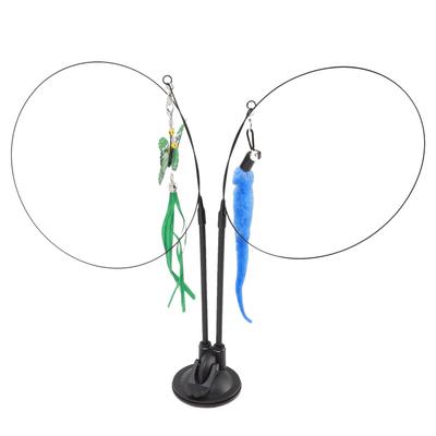 Suction Cat Feather Wand Toy Double End Removable Steel Wire Interactive Cat Teaser Stick Toy for