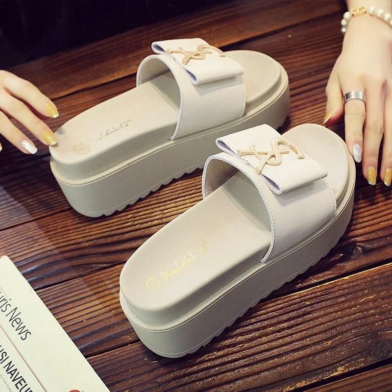 Fashion New Summer  Platform Women Slippers Design Slides Fashion Letters Open Toes Ladies Shoes Casual Slipper Indoor Non-slip Slippers