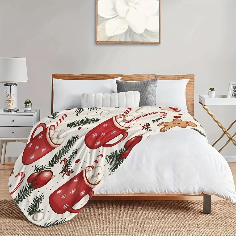 1pc Christmas Flannel Blanket - Soft Cozy Throw with Festive Cocoa Gingerbread Pine Print, All-Season Warmth for Couch