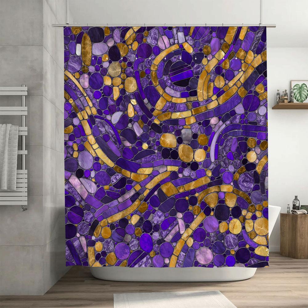 Luxurious Purple Gold Shower Curtain Set For Bathroom Decor Printed Waterproof Fabric With Metal Hook Rings Perfect Gift Idea Fo