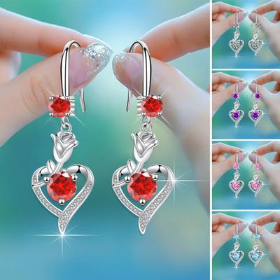Hoop Earrings Shining Cubic Zirconia Geometric High-end Pendant Dress Up Hypoallergenic Rose Flower